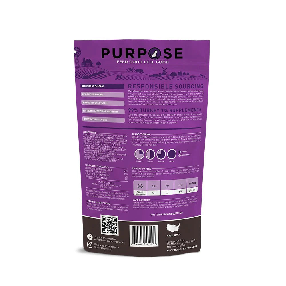 PURPOSE 貓糧 凍乾脫水生肉肉粒主糧 單一蛋白 火雞肉 9oz