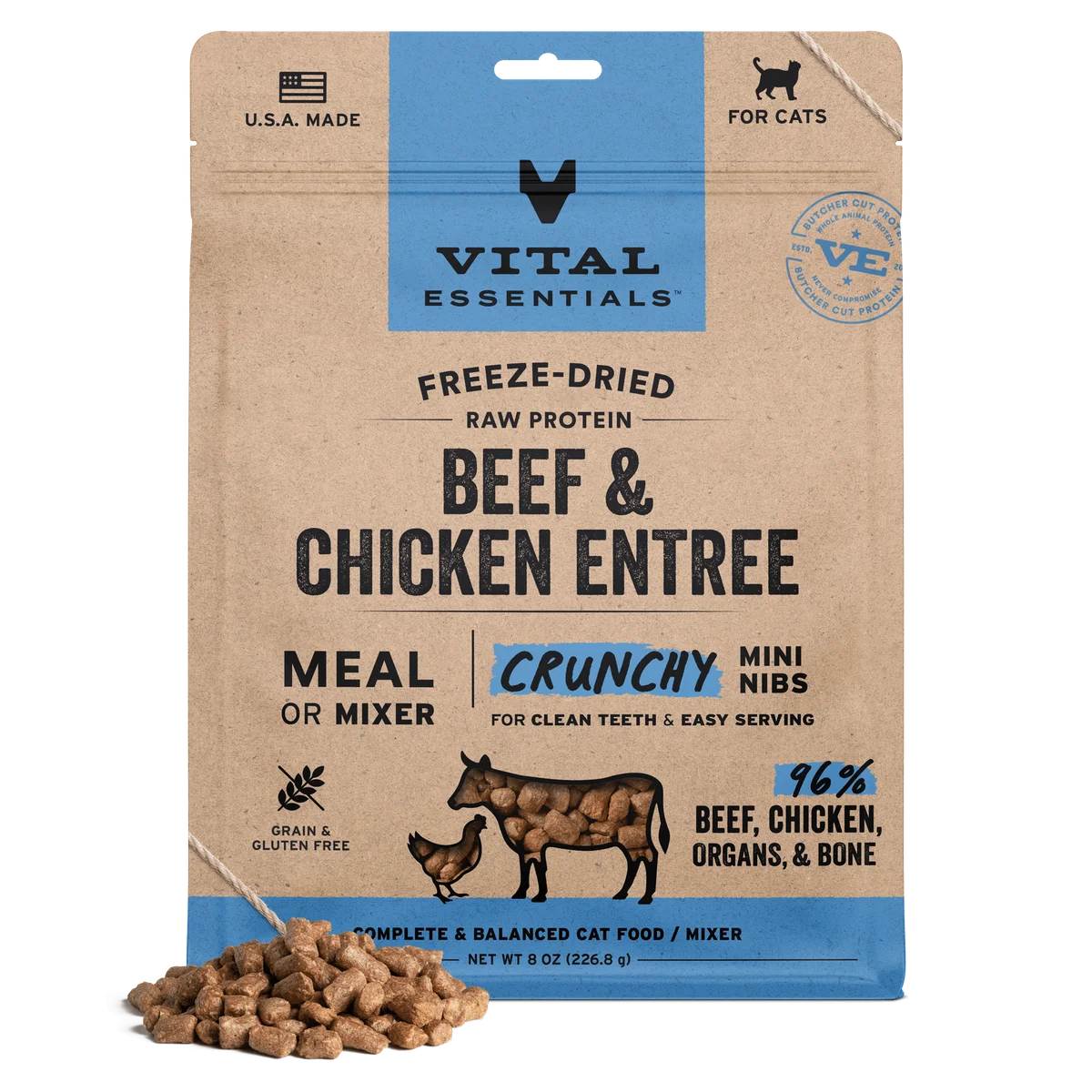 VITAL ESSENTIALS 牛肉&雞肉 凍乾迷你肉粒 貓主糧 (8/12 oz)